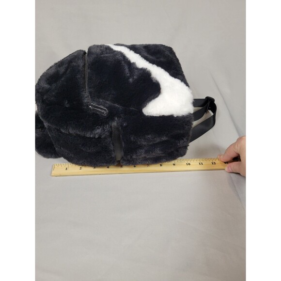Nike Futura 365 Faux Fur Mini Backpack Black with White Swoosh Nike Purse Bag - Picture 10 of 12